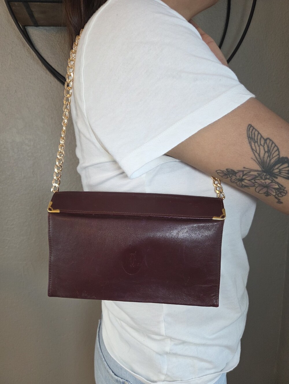 Cartier Must De Cartier Burgundy Leather Chain Pouch with Gold Trim Modified-COA - Picture 11 of 11
